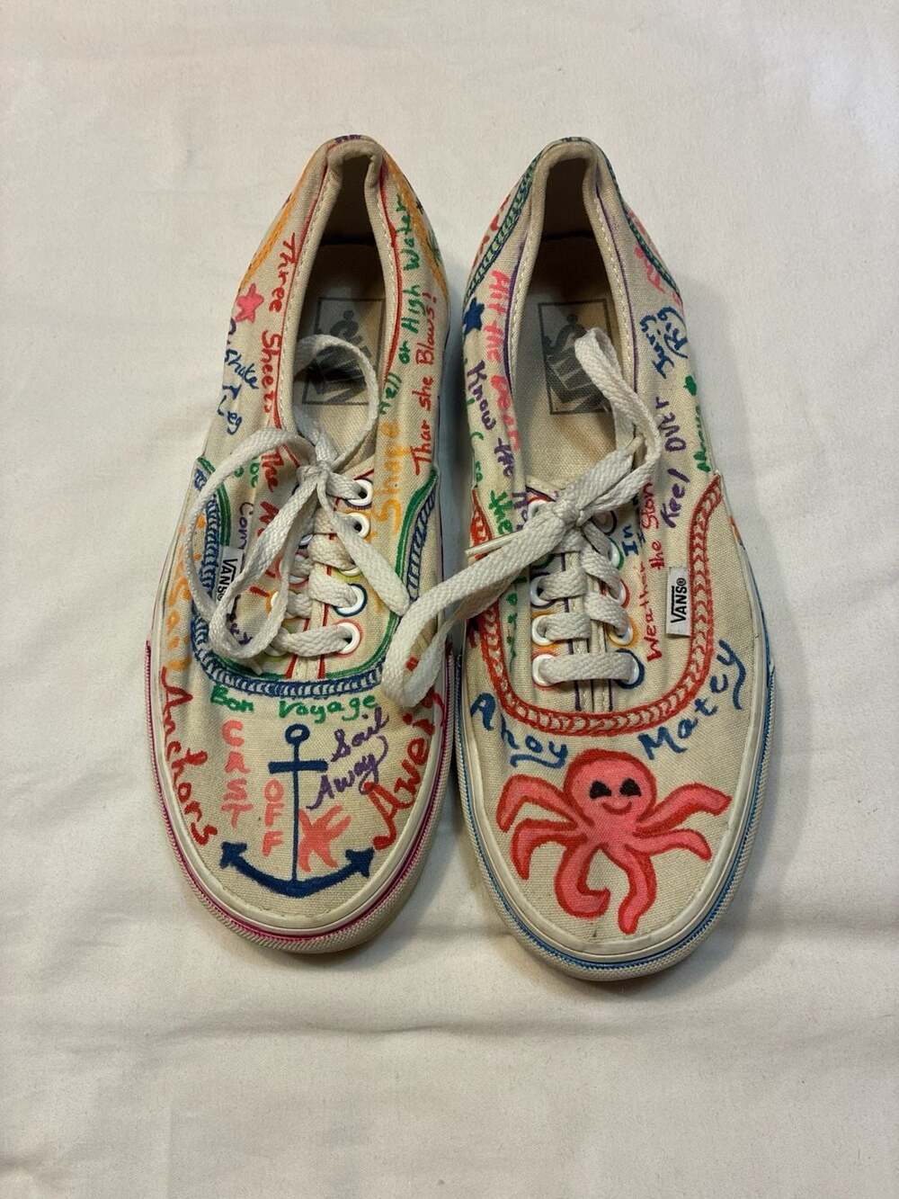 Vans Authentic Custom Hand-Drawn Nautical Sailor Doodles Sneakers Men's 6.5 Wome